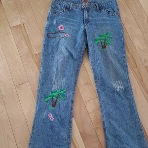 Blue Flare Jeans with Tropical Rare Vintage Embroidery